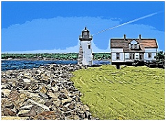 Prospect Harbor Light Protected by Rock Barrier - Digital Painti